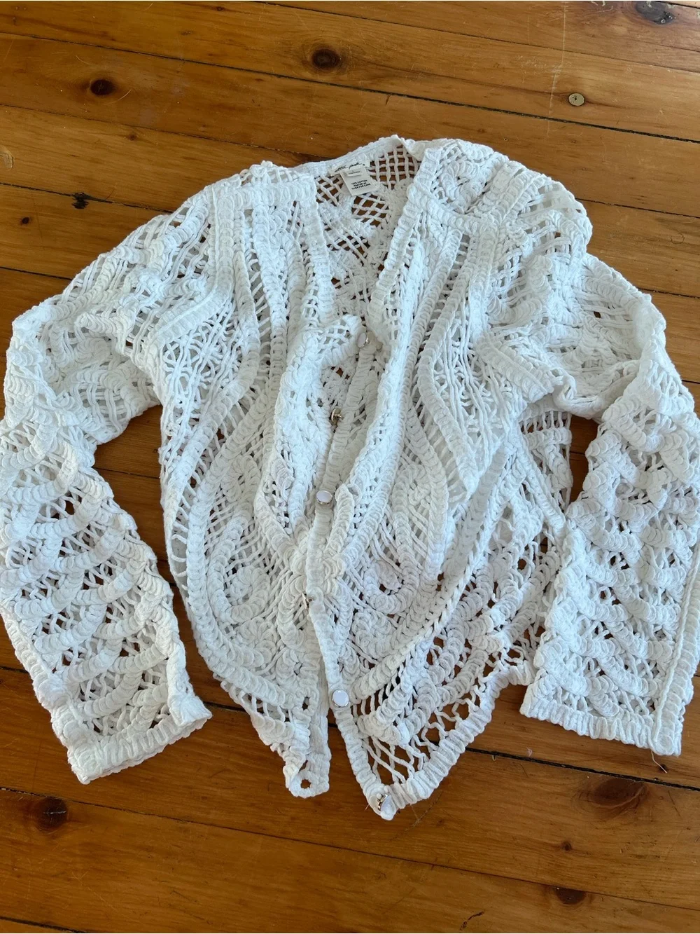 Ultra pink 100% cotton crochet knit white cardigan open knit buttons cottagecore